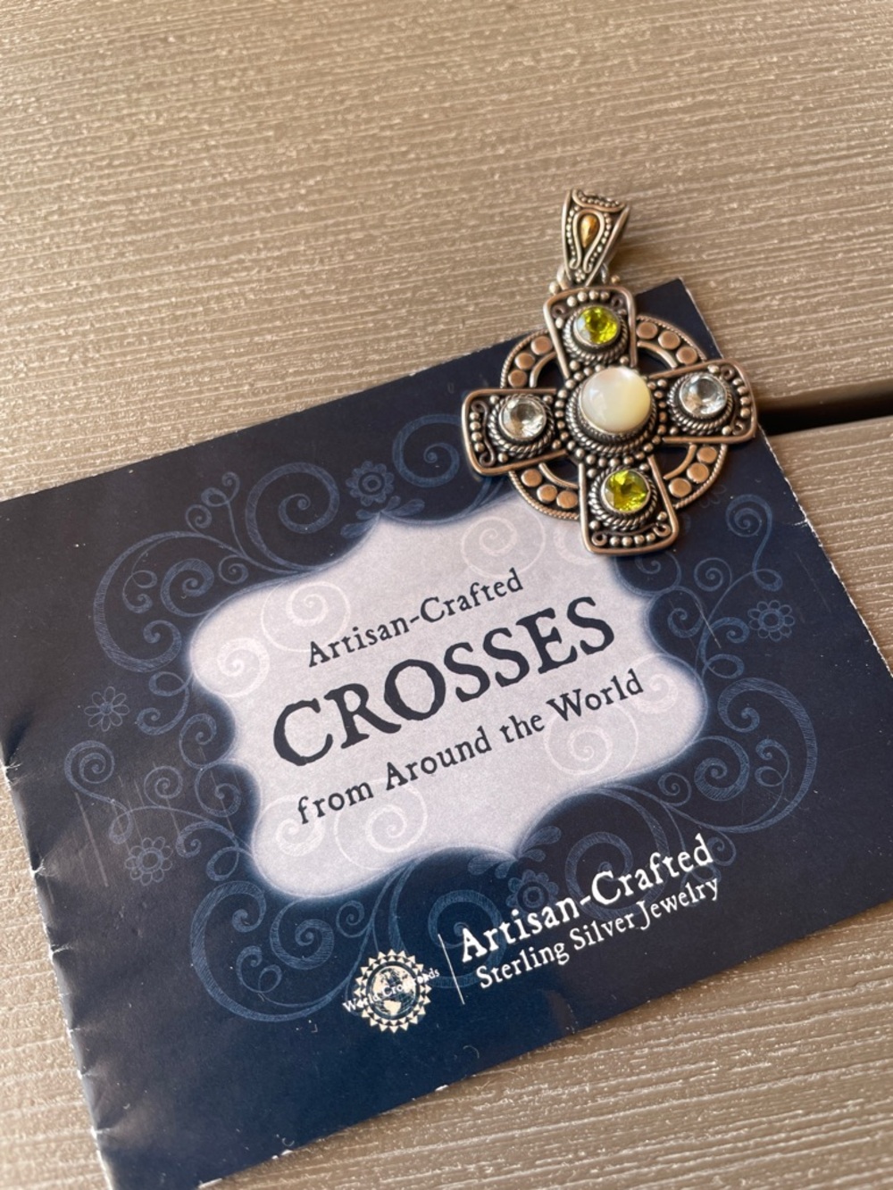 Suarti Artisan- crafted sterling/18k multi-gemstone cross pendant